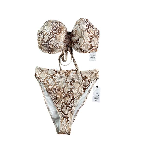 Shade & Shore Bikini Set Womens Medium Brown Snake Pattern Underwire Padded NWT - Picture 1 of 13